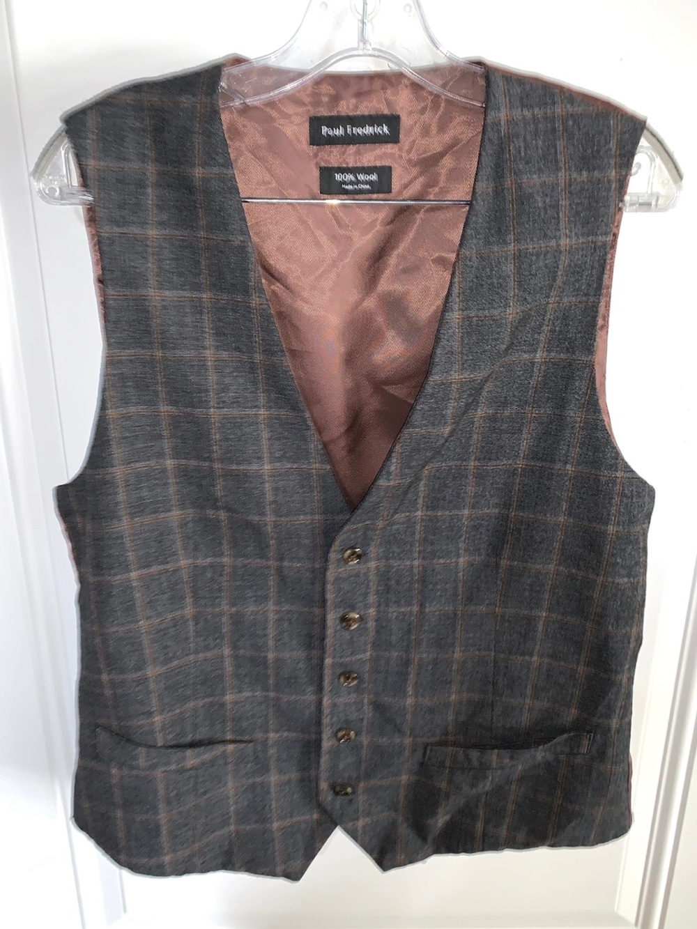 Paul Fredrick Wool Tweed Men’s Vest Gray and Brown Size 40